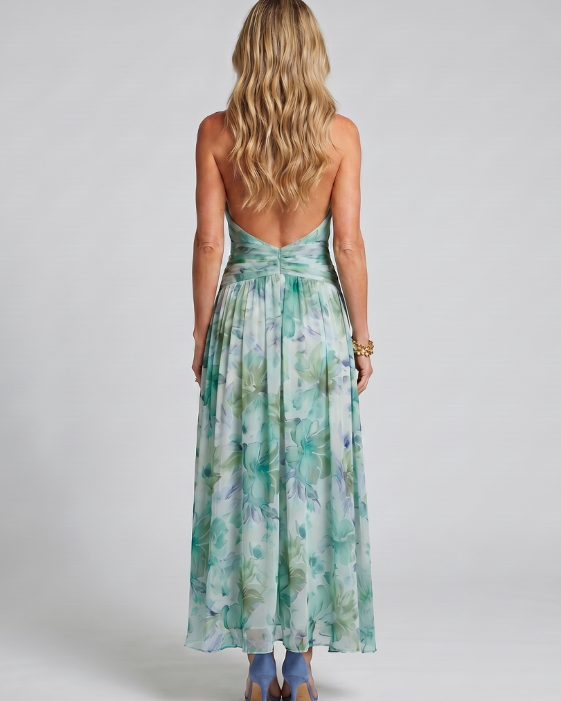 Portia | Plissee-Neckholder-Midikleid mit weichem Blumenmuster - - - DUUWE