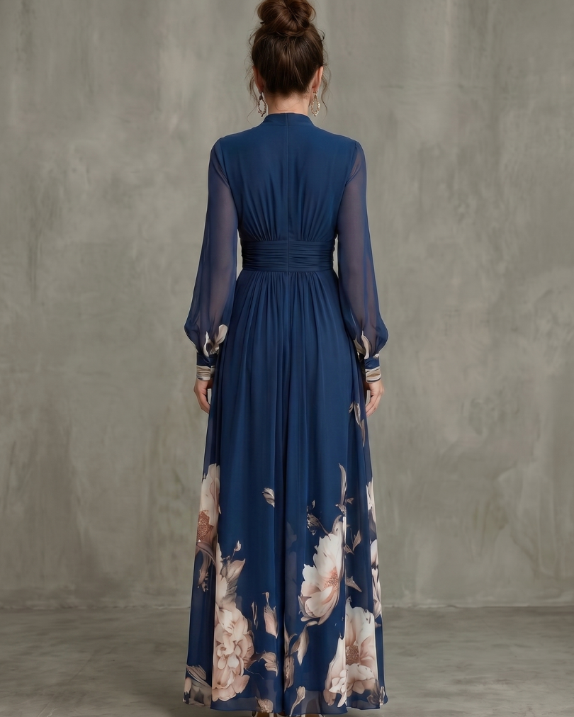 Ziva | Maxikleid mit plissierten, transparenten Ärmeln - - - DUUWE