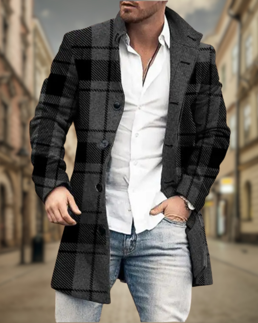 Adriano | Elegant and Timeless Coat Elegant | Elegant | Elegant - Dark Gray Plaid - Coat - Concept Fashionlab