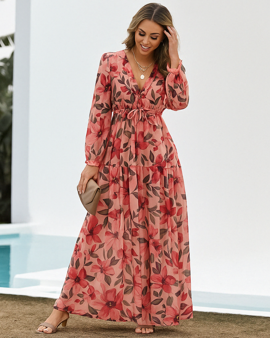 Juliana – Elegantes Blumenkleid - Rosa - - Cow Clothing