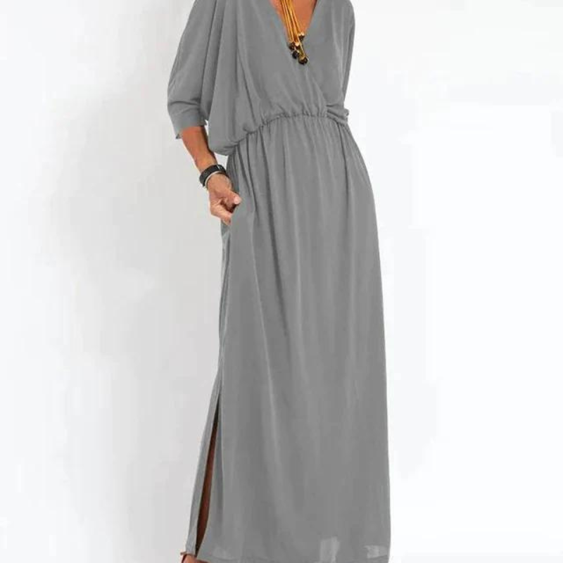Adele – Vintage-Maxikleid - Hellgrau - - Cow Clothing