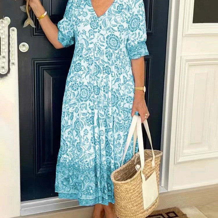 Ellie | Anmutiges Blumenkleid mit V-Ausschnitt