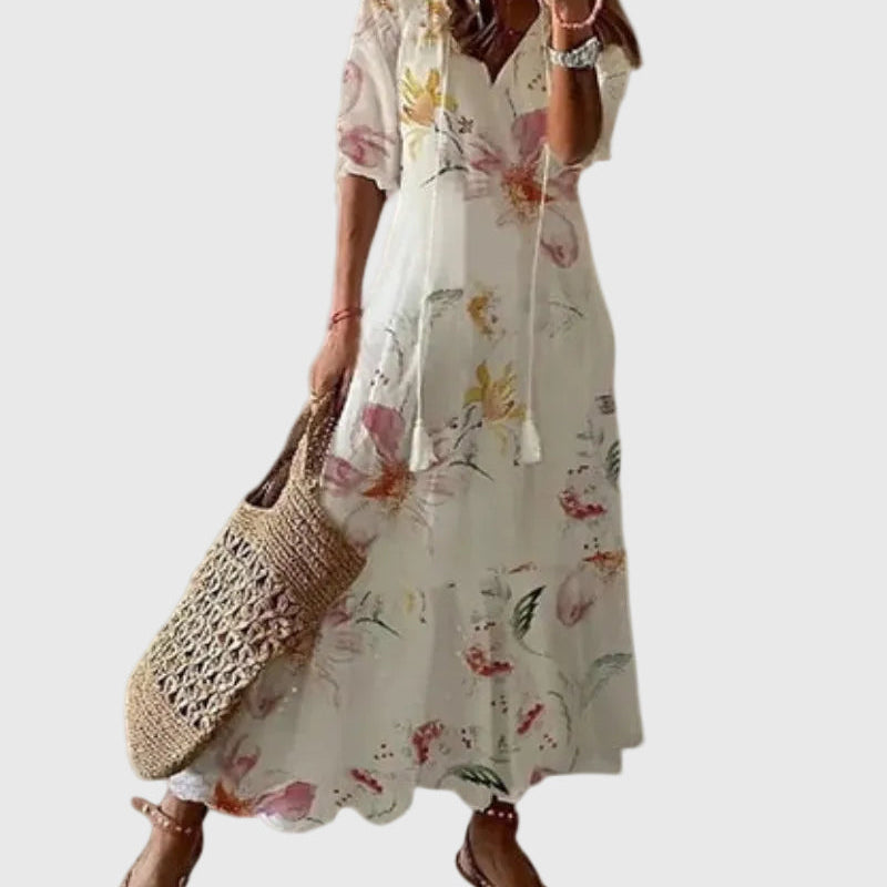 Amalia | Boho Vintage Sommer Maxikleid - Weiß - - Cow Clothing
