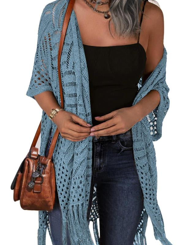 Cozy Summer Hollow-Out Tassel Outerwear - Sky Blue One Size - Outerwear - Concept Fashionlab
