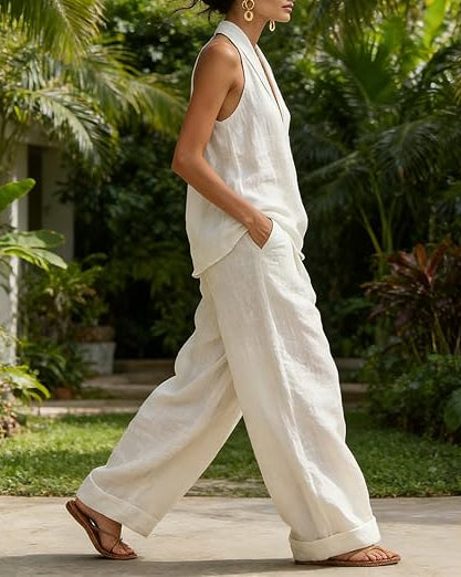 Ainhoa | Kombi-Set aus entspanntem Tanktop und Hose mit weitem Bein - - - Hazel & Mae