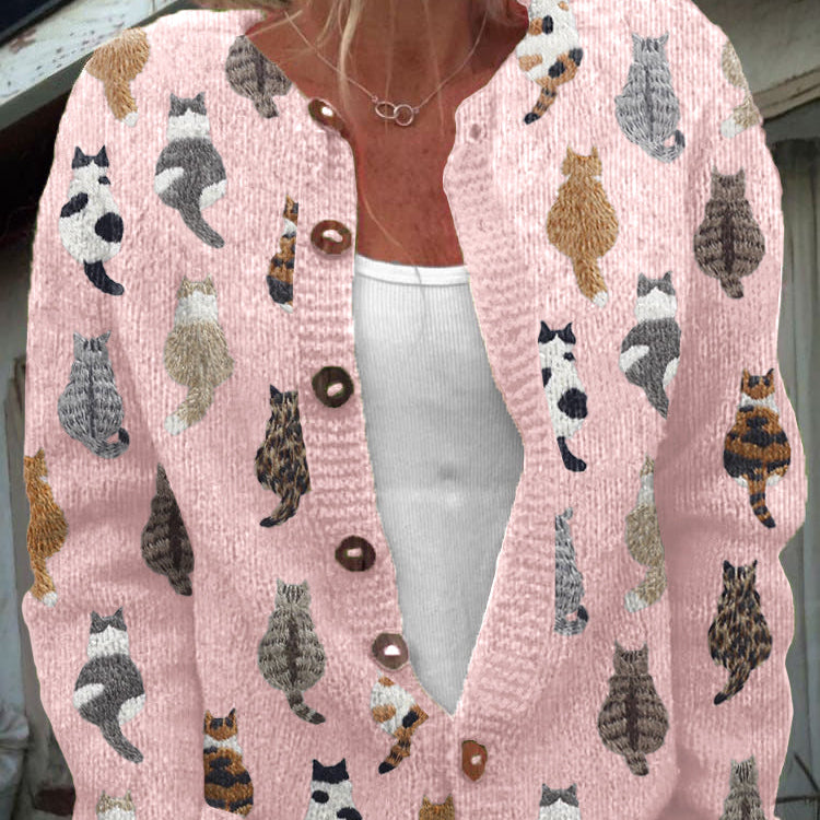 Galerie des Chats Künstlerischer Cardigan - Rosa - - Cow Clothing