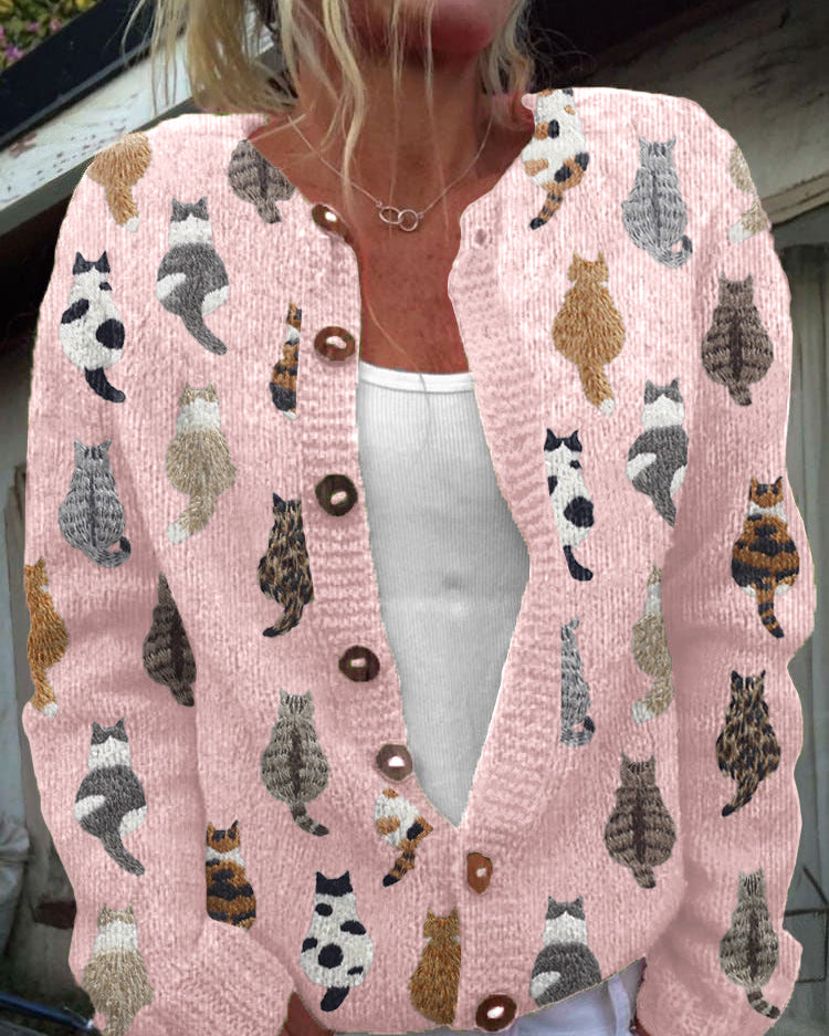 Galerie des Chats Künstlerischer Cardigan - Rosa - - Cow Clothing