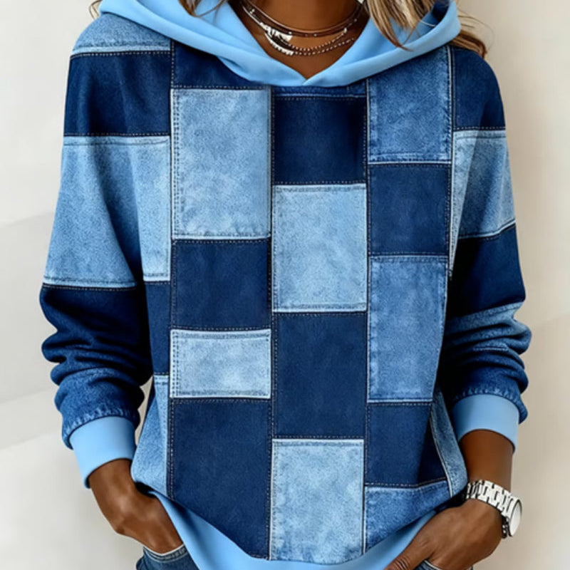 Schicker Hoodie mit kariertem Muster und langen Ärmeln Damen