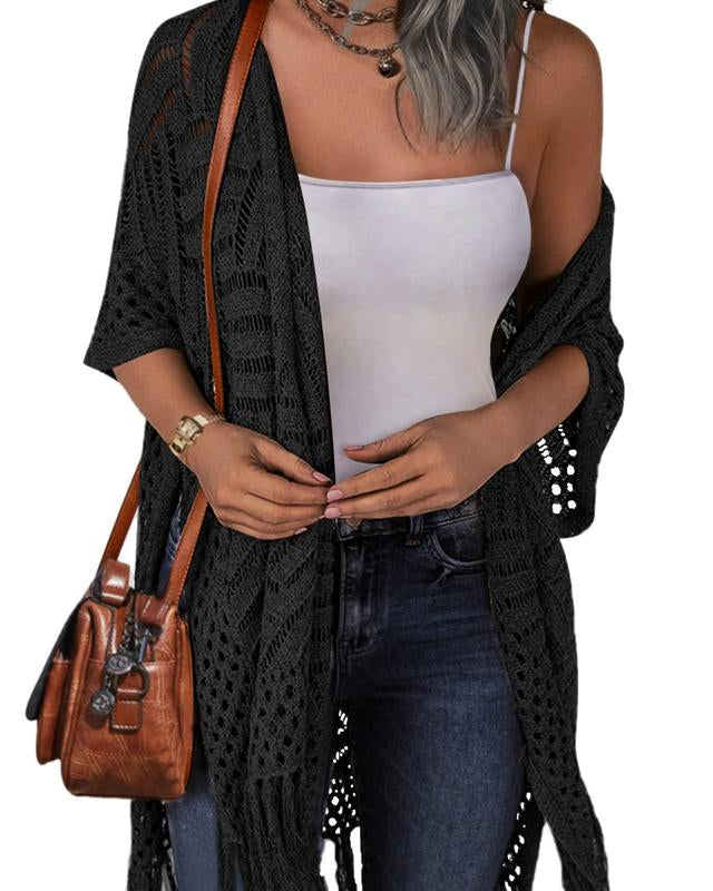 Cozy Summer Hollow-Out Tassel Outerwear - Black One Size - Outerwear - Concept Fashionlab