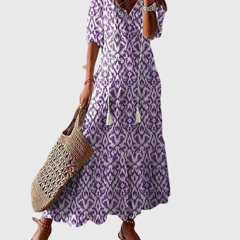 Amalia | Boho Vintage Sommer Maxikleid - Lila - - Cow Clothing