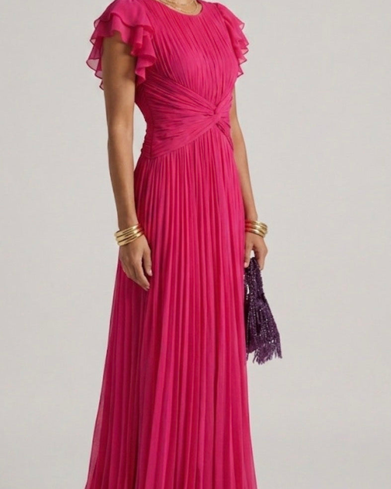 Plissiertes Abendkleid - Grün - Invitato al matrimonio - DUUWE