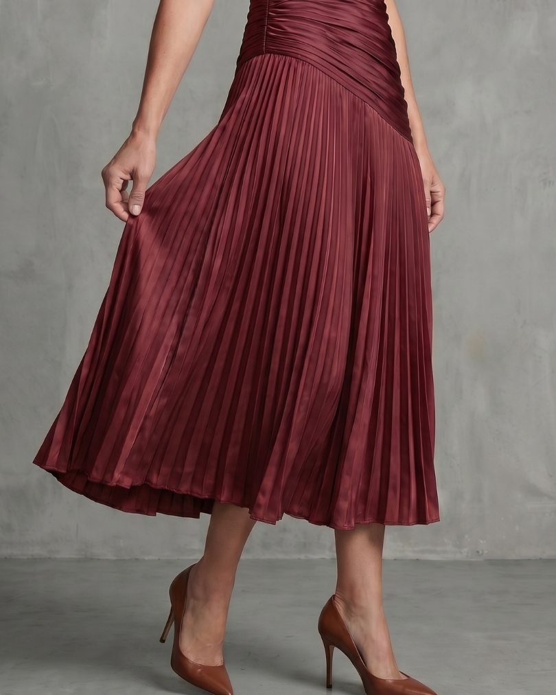 Theodora | Gestreiftes Midikleid mit plissierter Taille - - - DUUWE