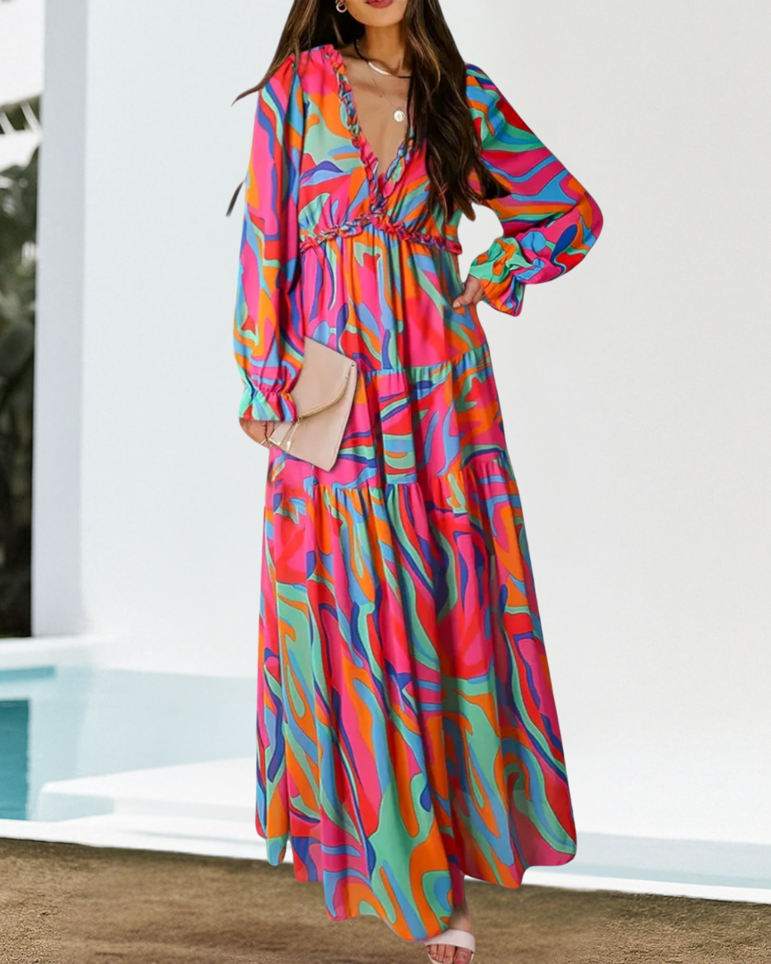 Juliana – Elegantes Blumenkleid - Rot - - Cow Clothing