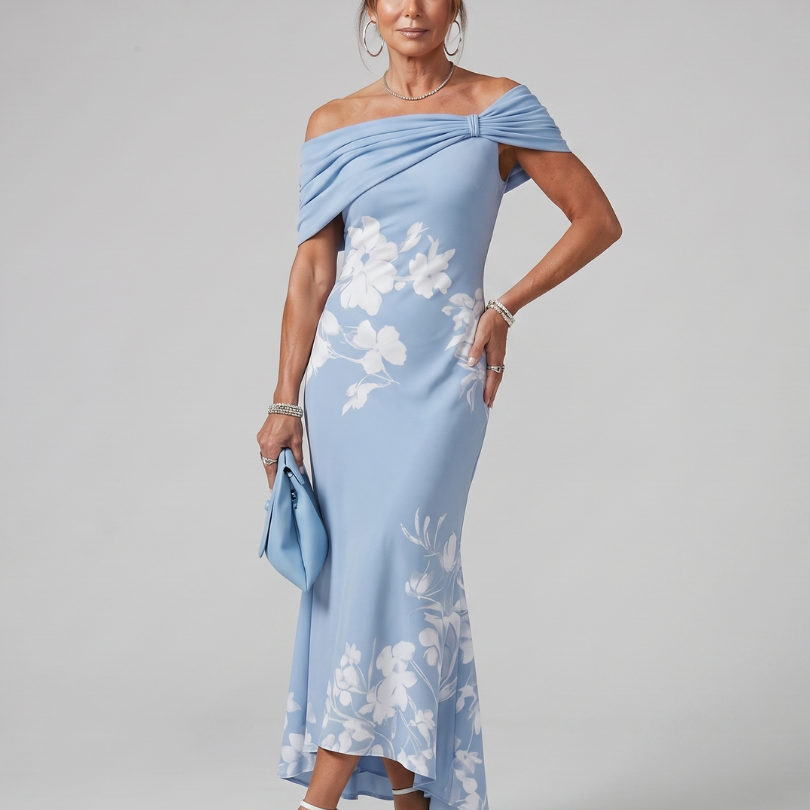 Evelina | Schulterfreies Midikleid