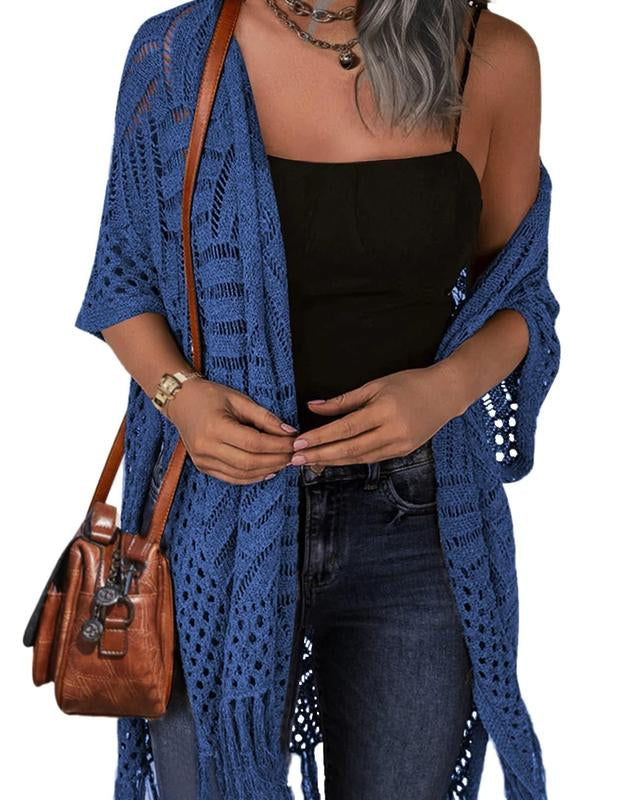 Cozy Summer Hollow-Out Tassel Outerwear - Blue One Size - Outerwear - Concept Fashionlab