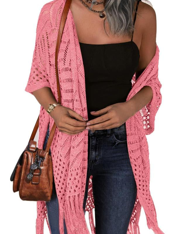 Cozy Summer Hollow-Out Tassel Outerwear - Pink One Size - Outerwear - Concept Fashionlab