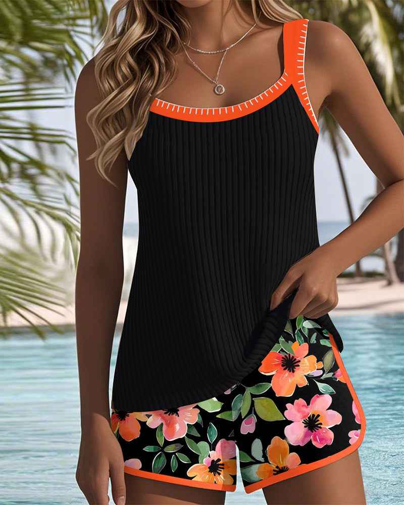 Maren Blütenprint Badeanzug-Tanktop mit passendem Boxer-Unterteil