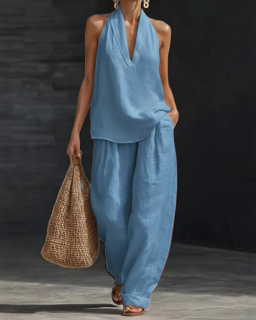 Ainhoa | Kombi-Set aus entspanntem Tanktop und Hose mit weitem Bein - Hellblau - - Hazel & Mae