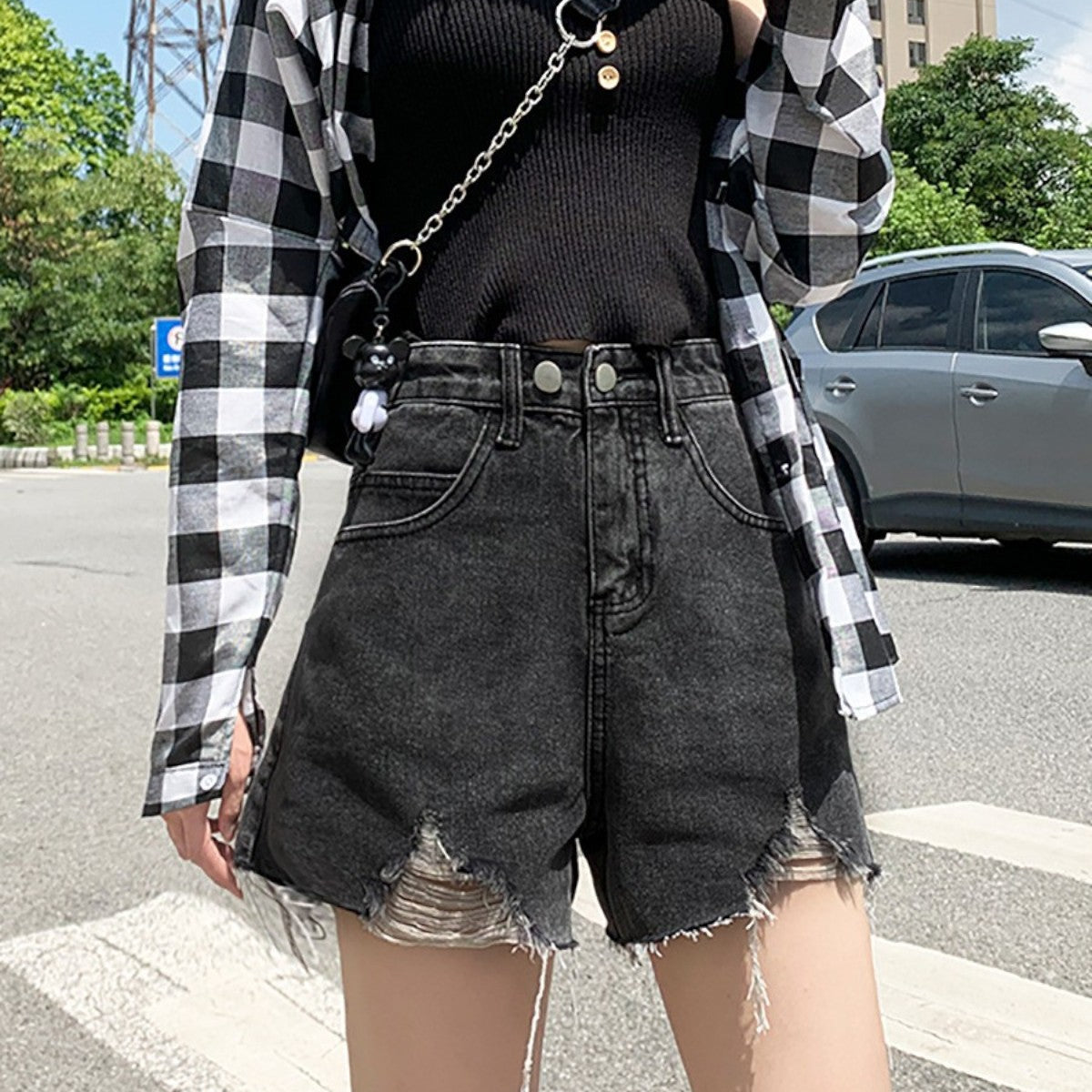 Mira Denim-Minirock im Destroyed-Look