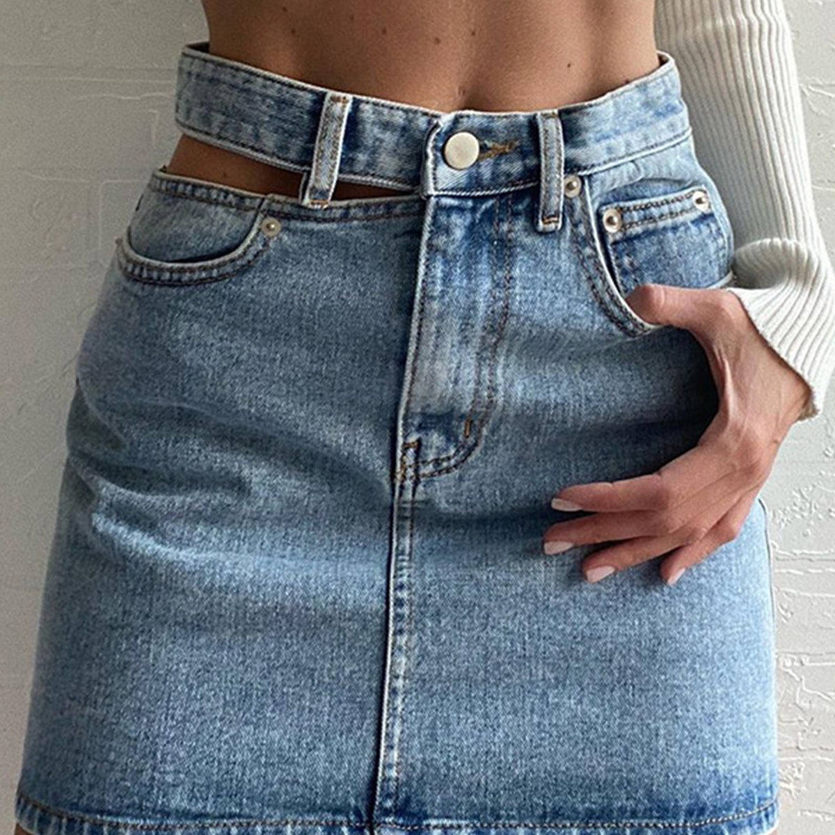 Stella hoch taillierter Cut-Out-Denim-Minirock
