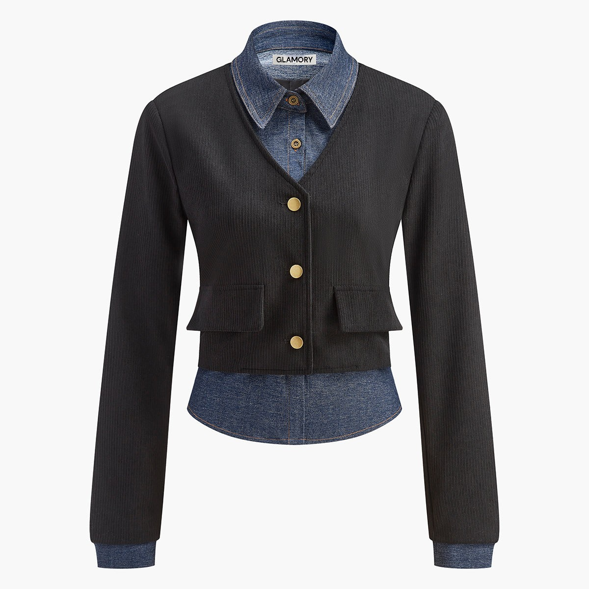 Vielseitige 2-in-1-Denim-Panel-Polo-Bluse