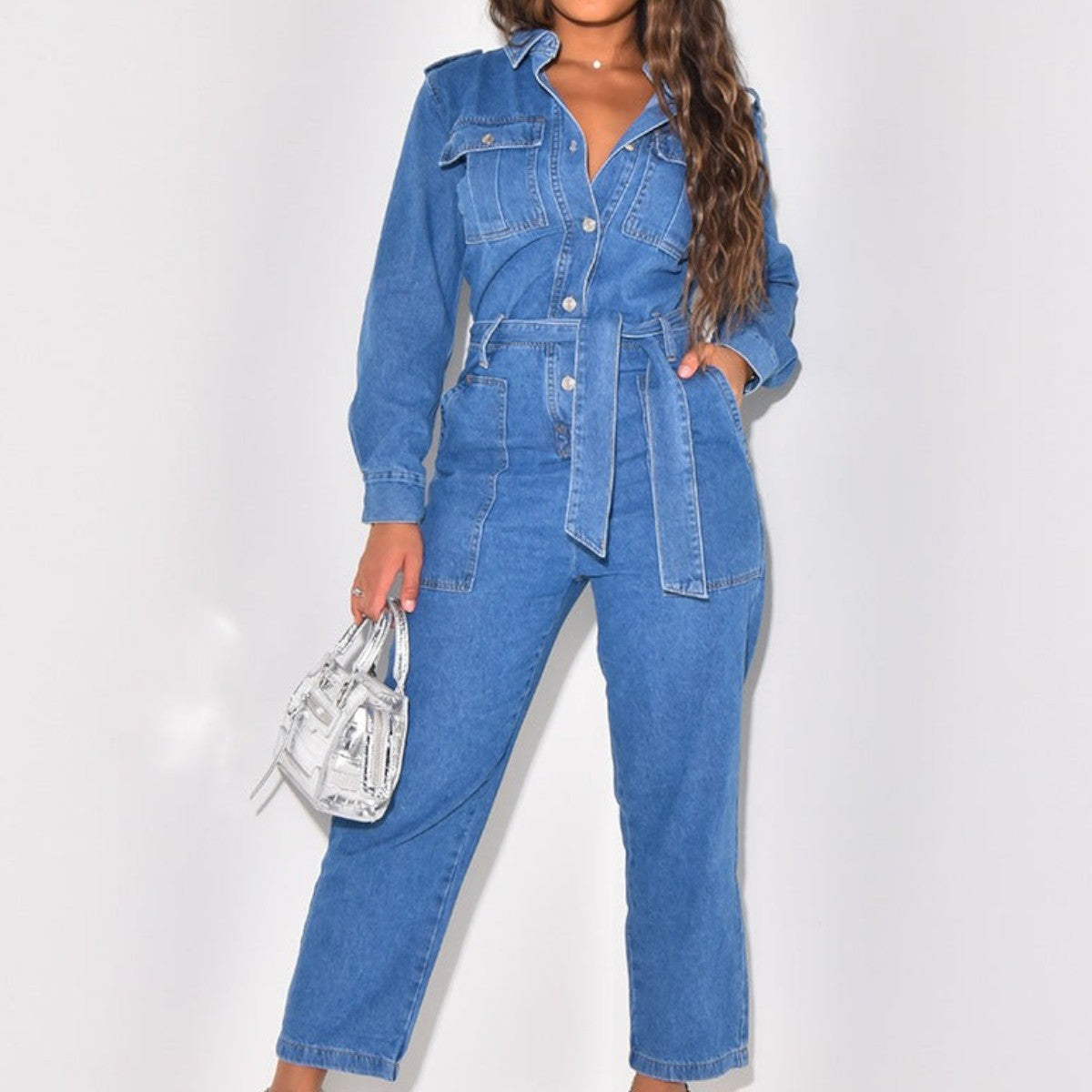 Abigail Denim Gürtel-Jumpsuit