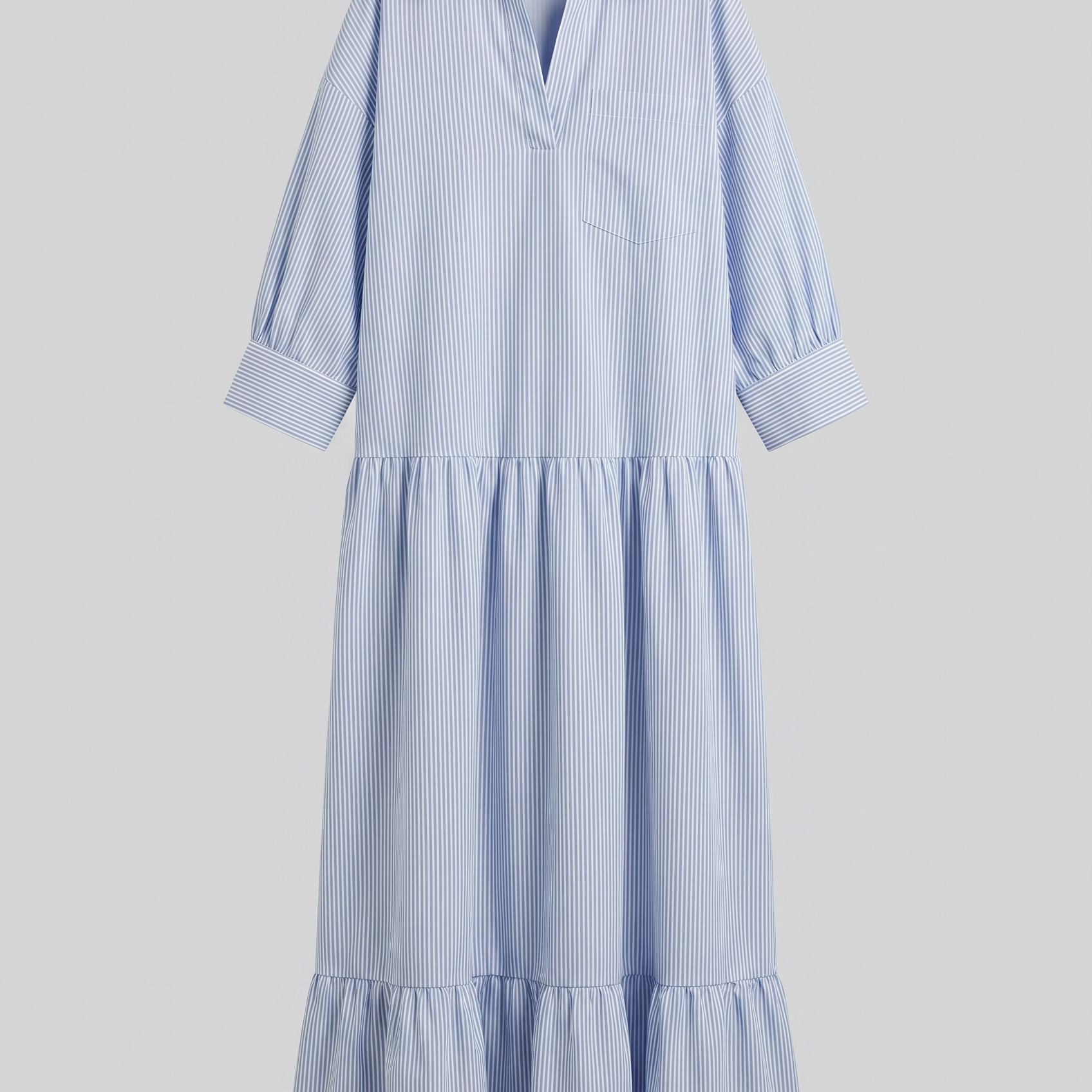 Blau gestreiftes lockeres Shirtkleid in Maxi-Länge - Blau - Shirt - Concept Fashionlab