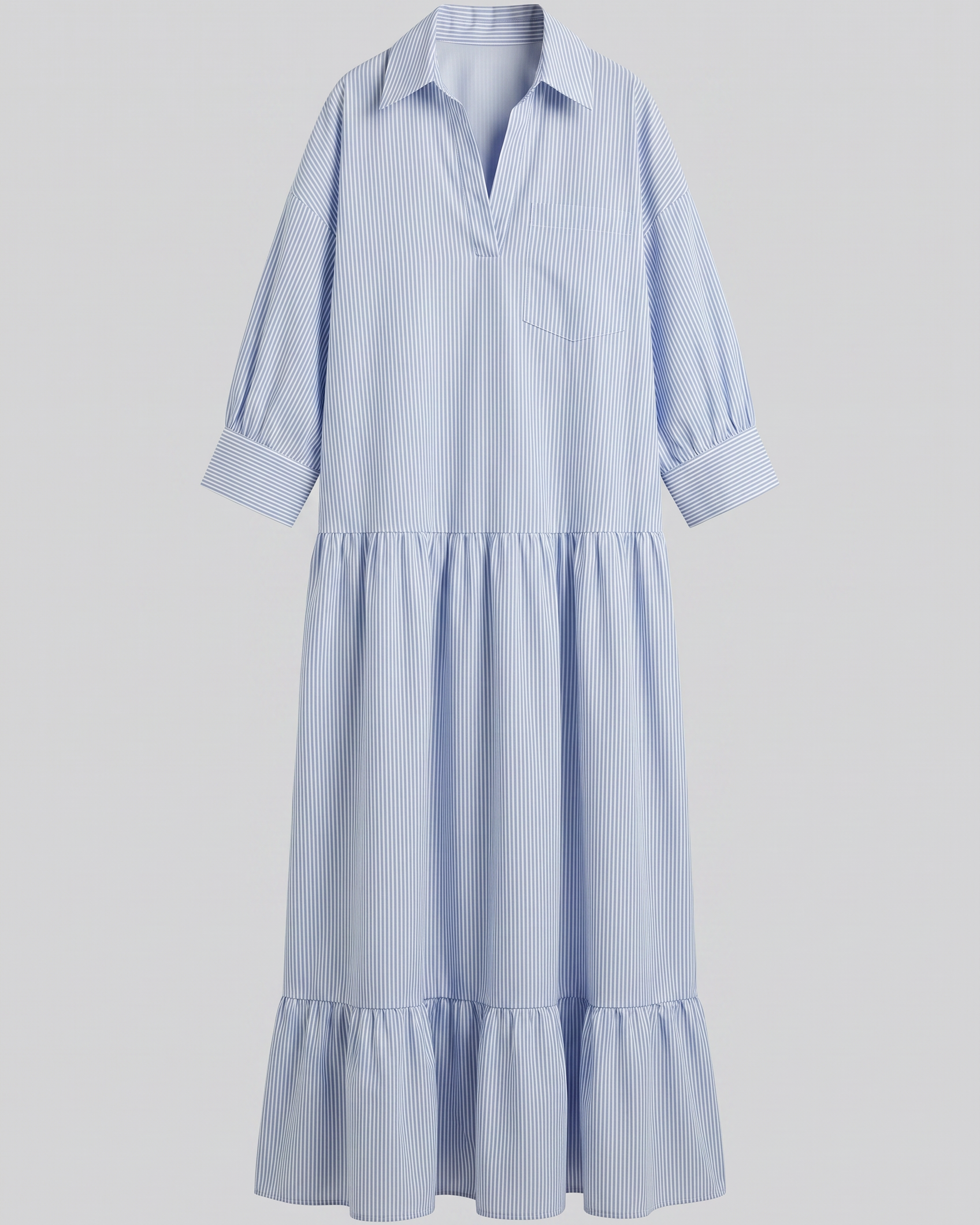 Blau gestreiftes lockeres Shirtkleid in Maxi-Länge - Blau - Shirt - Concept Fashionlab