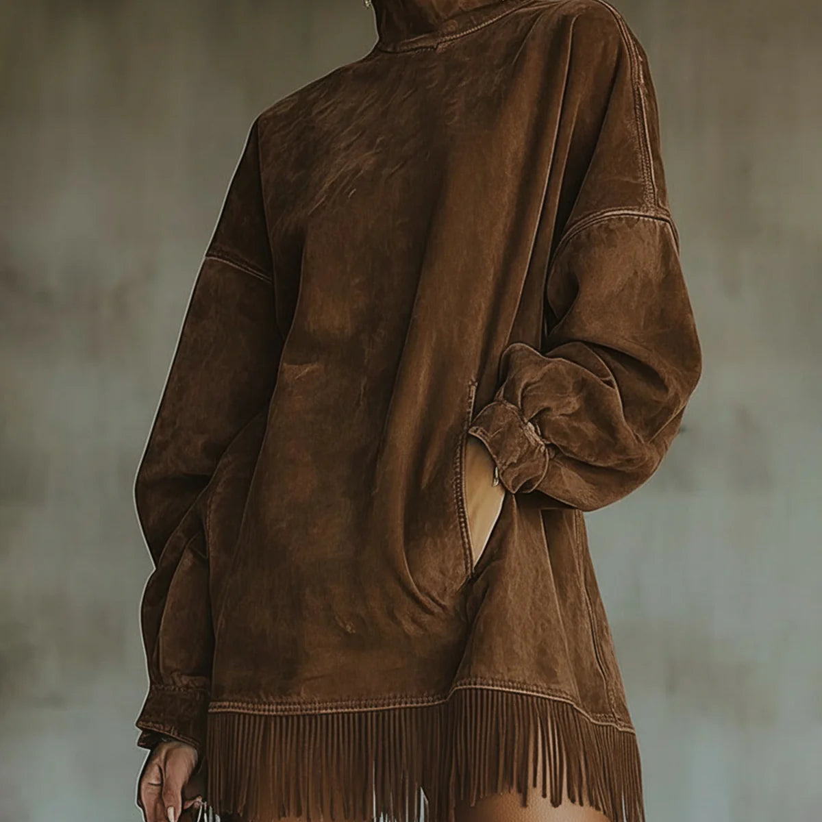 Damen Kuscheliges Wildleder-Fransen-Kleid – Luxuskomfort, müheloser - Braun - Damen > Kleider - Concept Fashionlab