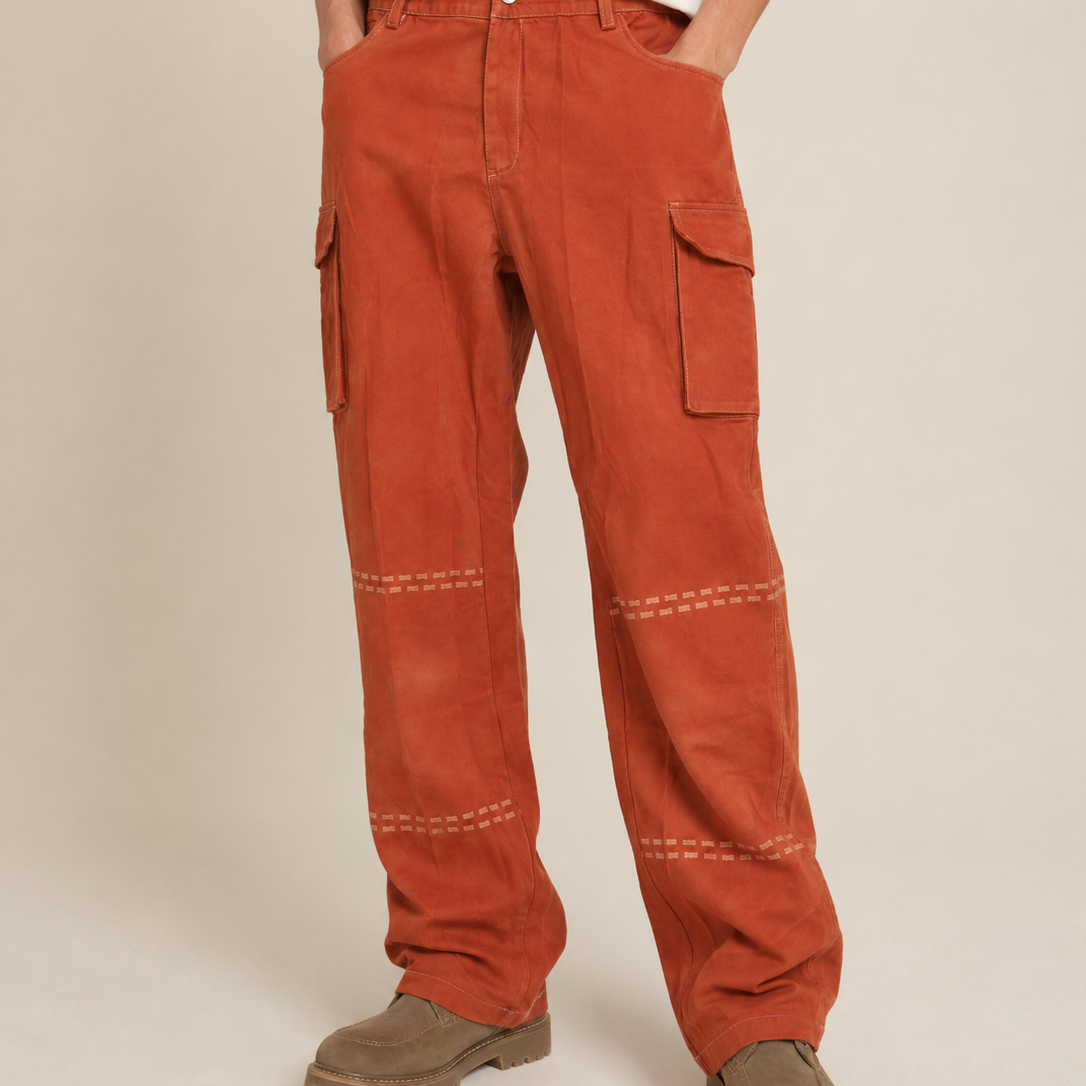 Cargo-Hose mit 3D-Druck und weitem Bein - Gefüttertes Braun - Pants - Concept Fashionlab