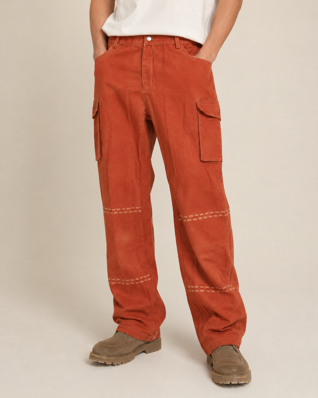 Cargo-Hose mit 3D-Druck und weitem Bein - Gefüttertes Braun - Pants - Concept Fashionlab