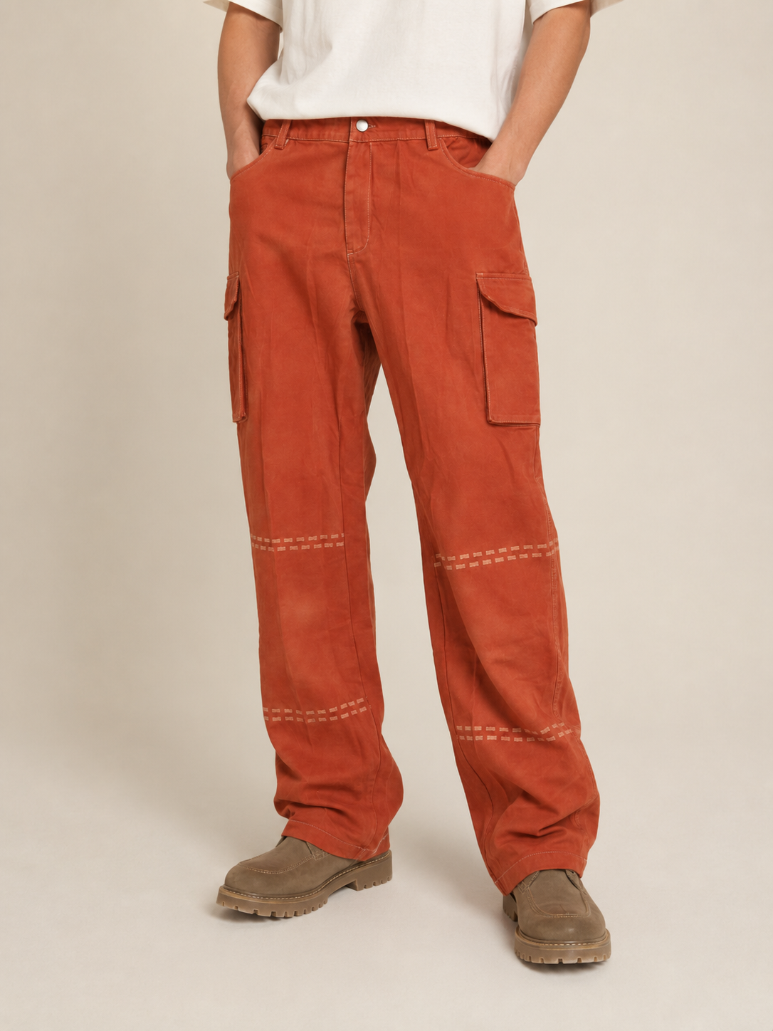 Cargo-Hose mit 3D-Druck und weitem Bein - Gefüttertes Braun - Pants - Concept Fashionlab