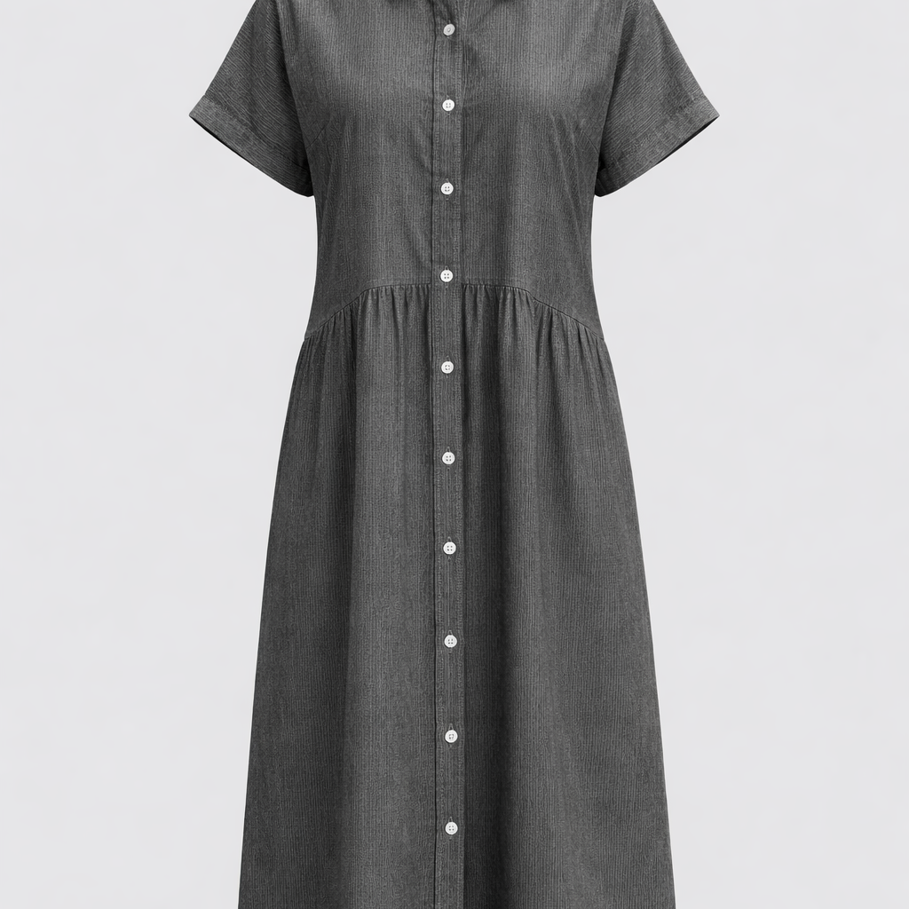 Gestreiftes Hemdblusenkleid für Damen mit Knopfleiste und kurzen Ärmeln