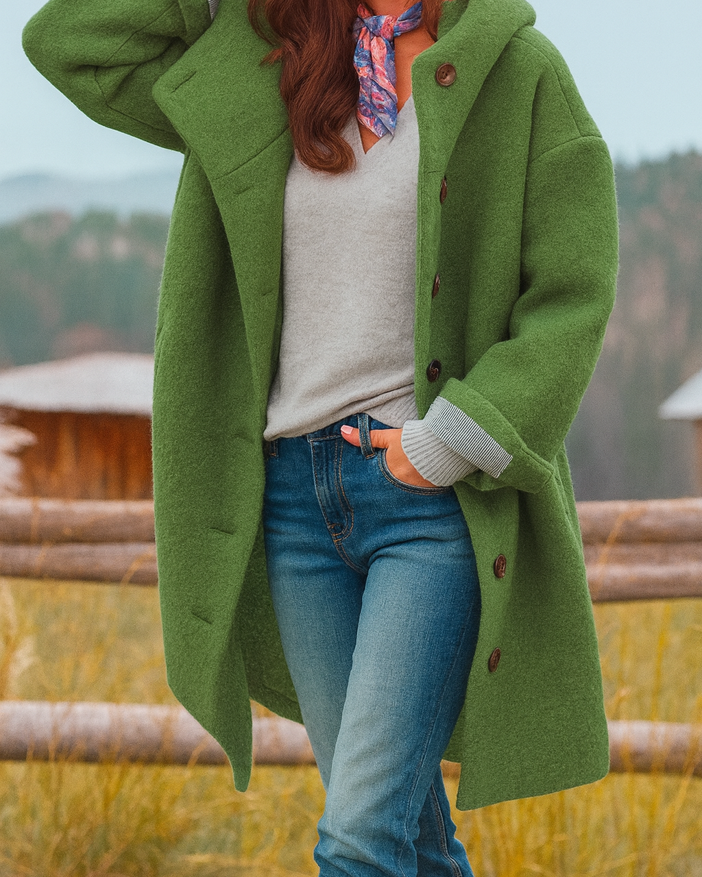 Damen Stylische Kapuzenjacke mit zeitgemäßem Kragen - Grün - Damen > Jacken - Concept Fashionlab