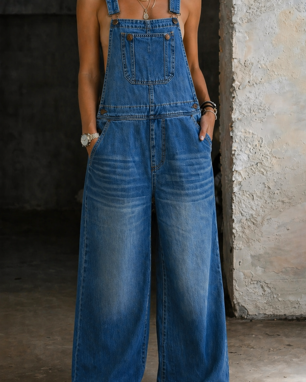 Harper | Denim-Jumpsuit mit elastischer Taille - Mehrfarbig - - Margaret & Rose