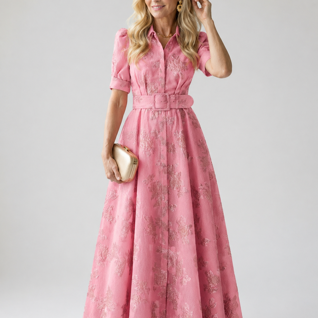 Geblümtes Maxikleid mit Gürtel - Rosa - - DUUWE