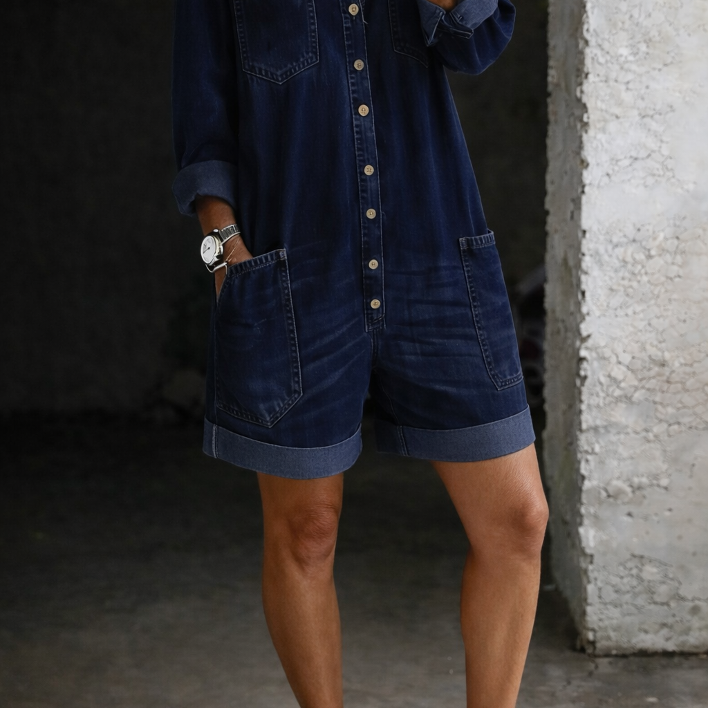 Celia | Denim-Jumpsuit-Shorts - Marine - - Cow Clothing