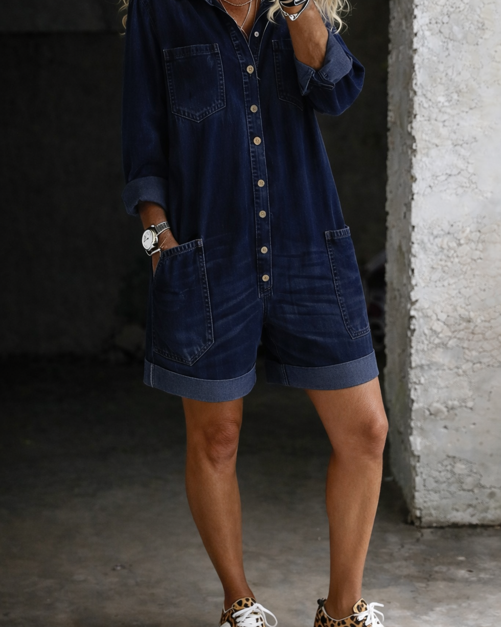 Celia | Denim-Jumpsuit-Shorts - Marine - - Cow Clothing