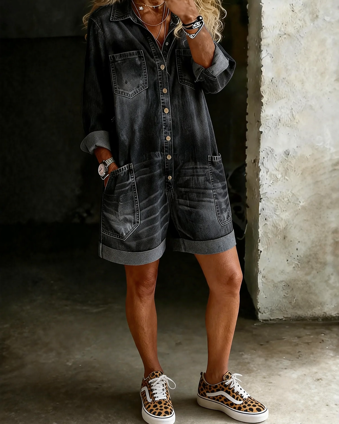 Celia | Denim-Jumpsuit-Shorts - Schwarz - - Cow Clothing