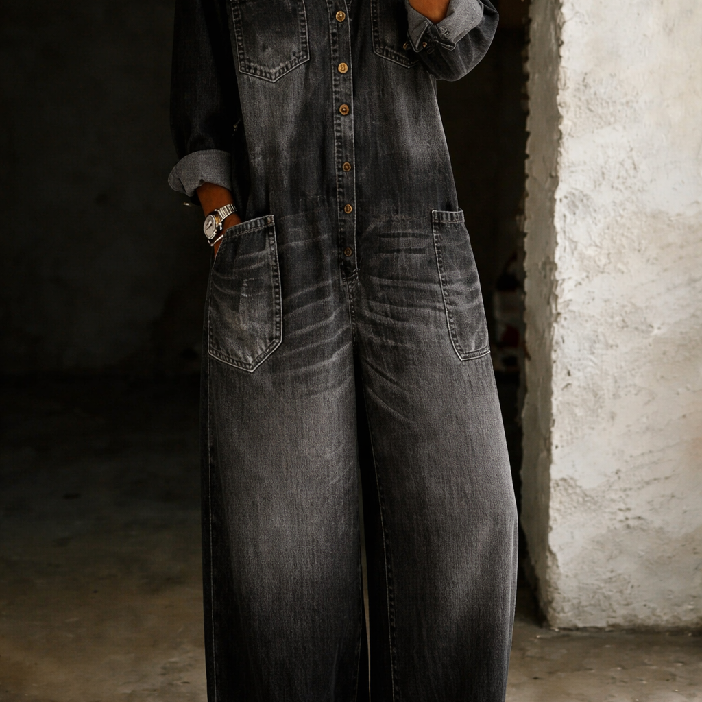 Lena | Lässiger Komfort Jumpsuit - Schwarz - - Denim Collection