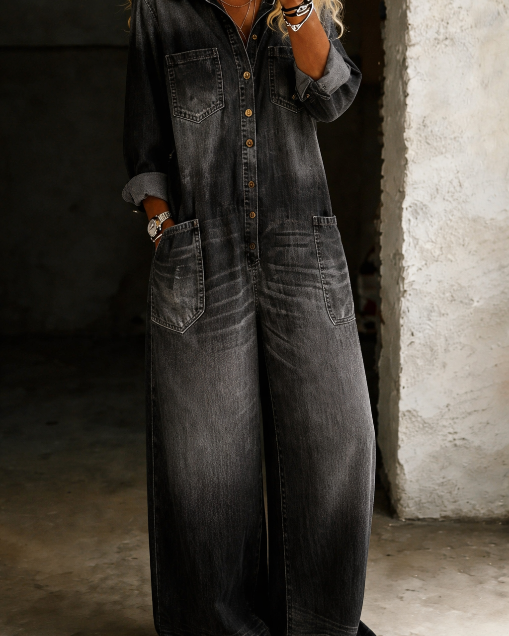 Lena | Lässiger Komfort Jumpsuit - Schwarz - - Denim Collection