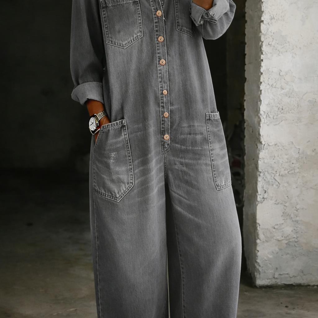 Lena | Lässiger Komfort Jumpsuit - Grau - - Denim Collection
