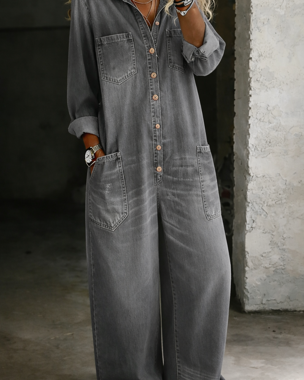 Lena | Lässiger Komfort Jumpsuit - Grau - - Denim Collection