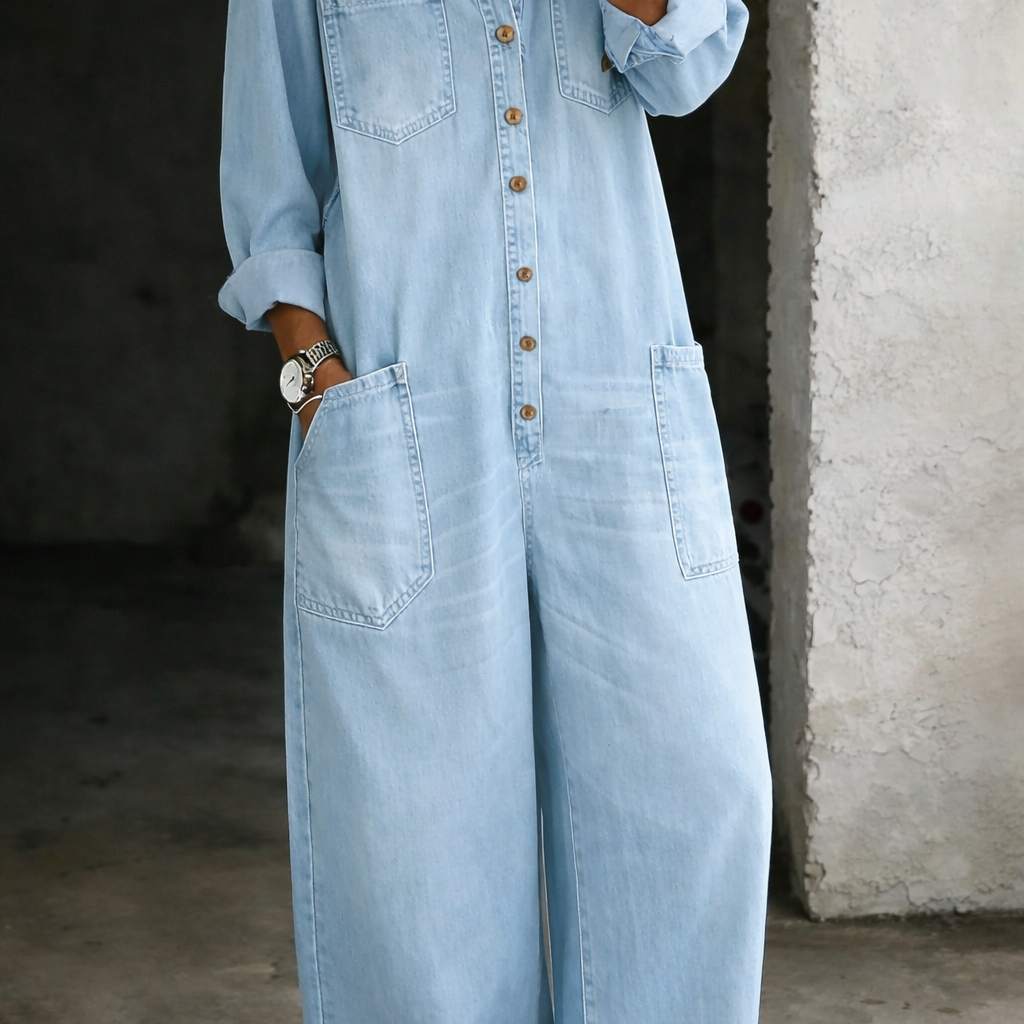 Lena | Lässiger Komfort Jumpsuit - Hellblau - - Denim Collection