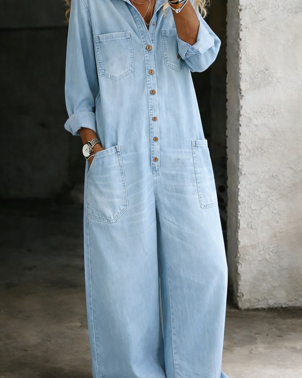 Lena | Lässiger Komfort Jumpsuit - Hellblau - - Denim Collection