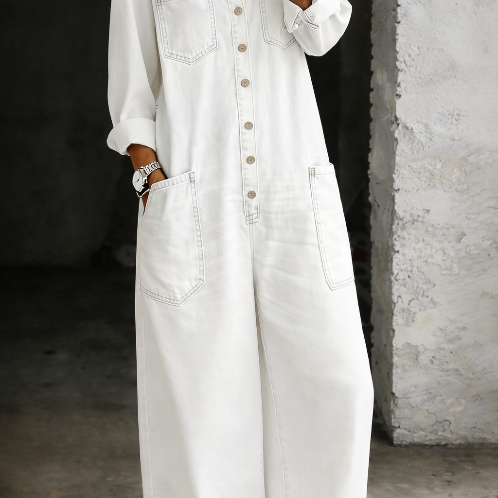 Lena | Lässiger Komfort Jumpsuit - Weiß - - Denim Collection