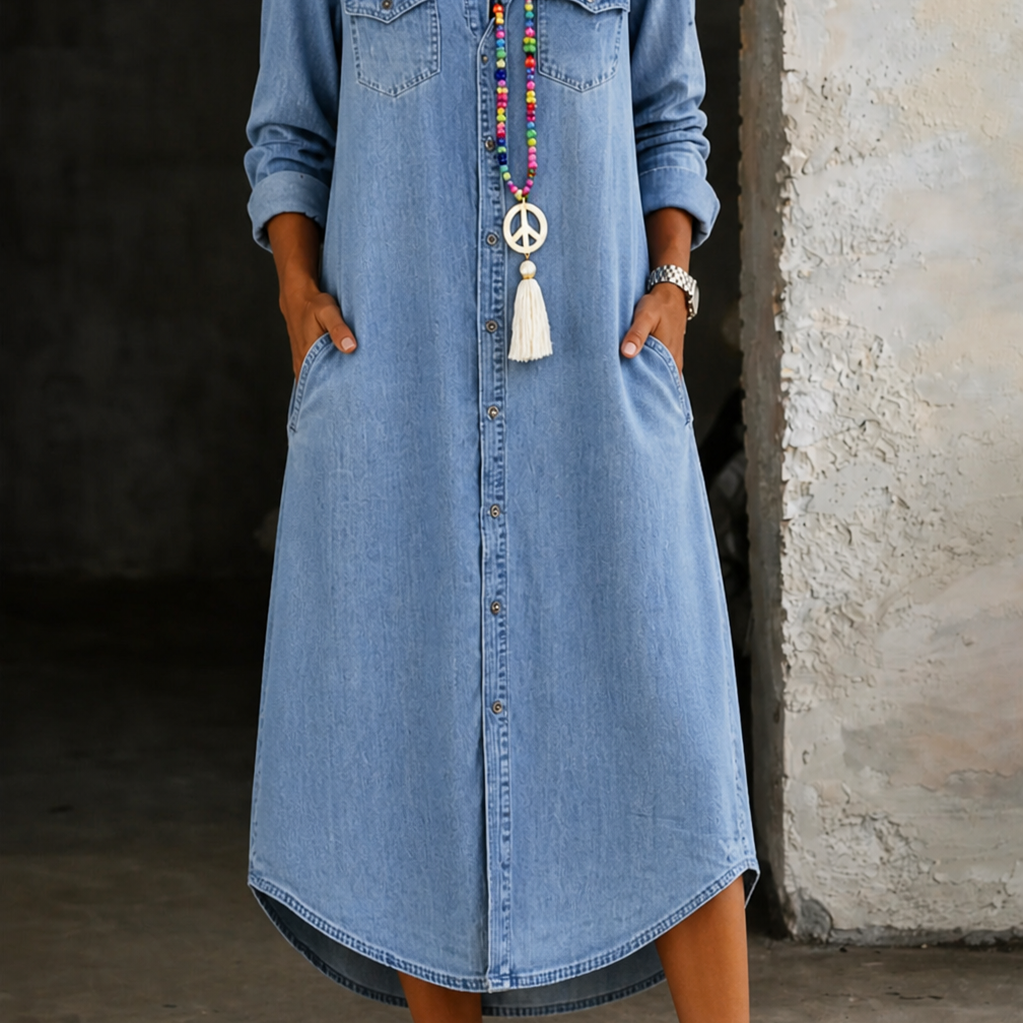 Helen | Lässiges, elegantes, langes Jeanshemdkleid