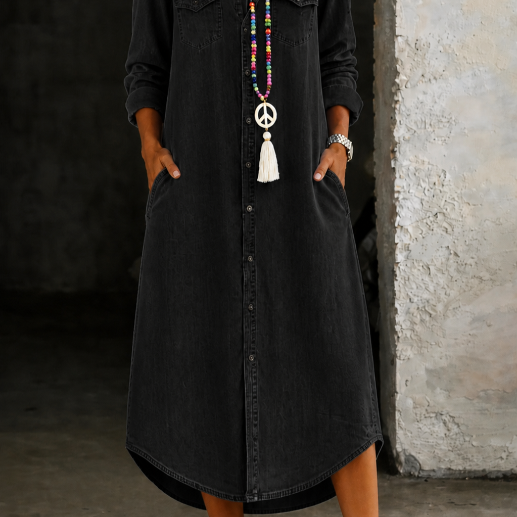 Helen | Lässiges, elegantes, langes Jeanshemdkleid