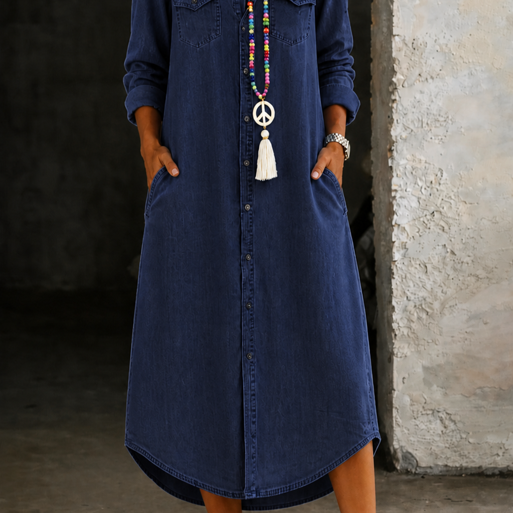 Helen | Lässiges, elegantes, langes Jeanshemdkleid
