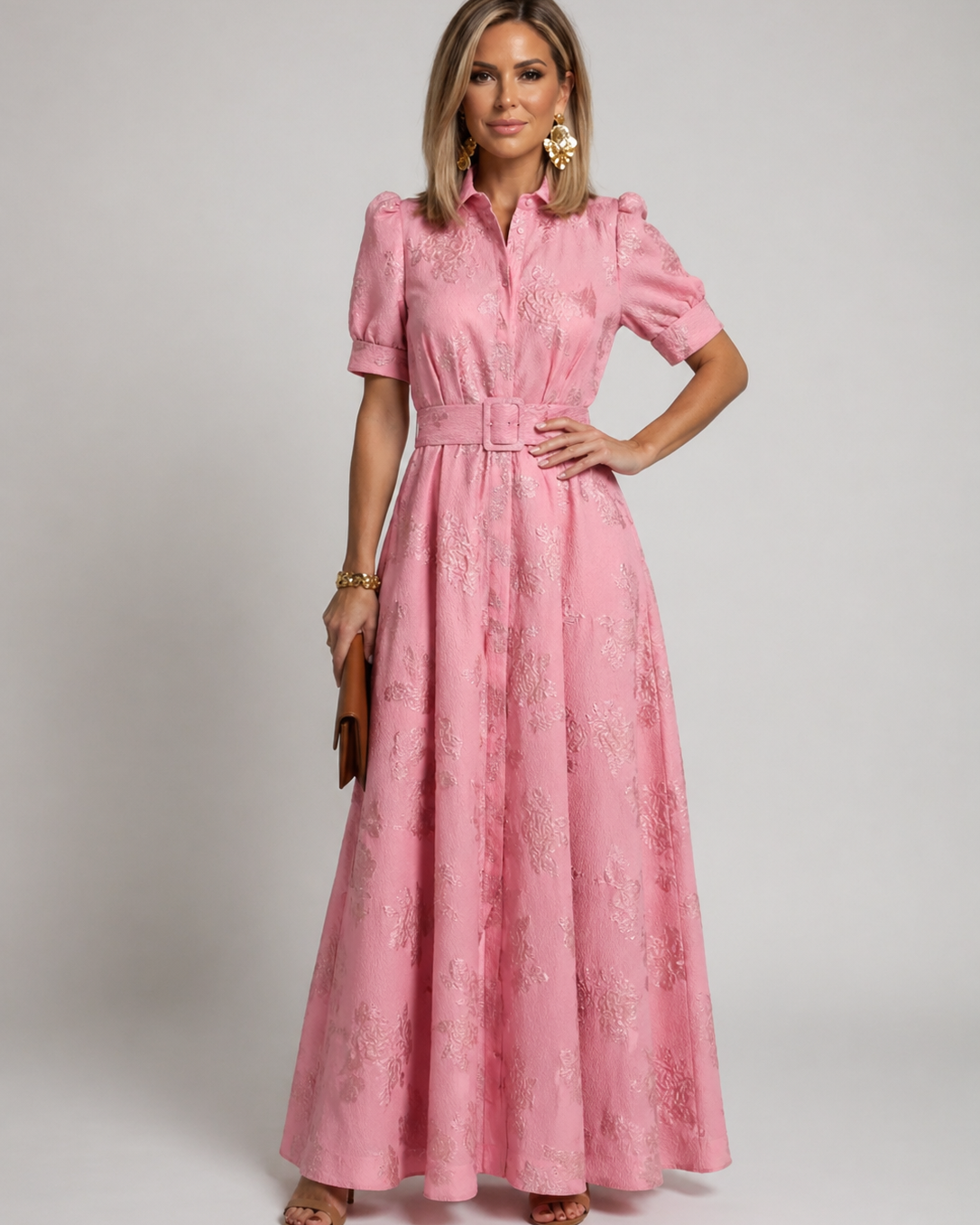 Geblümtes Maxikleid mit Gürtel - - - DUUWE